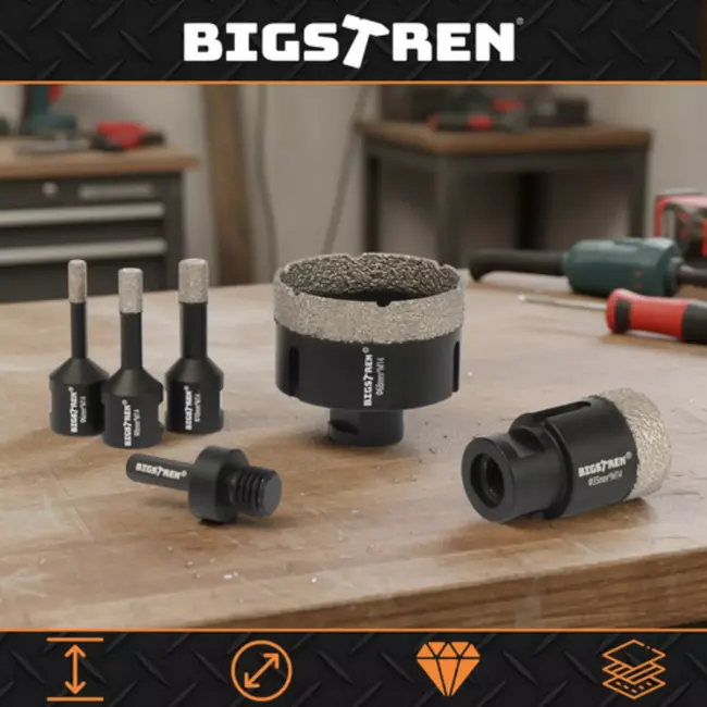 Bigstren 6-delige diamantgatenzaag set met M14 aansluiting en adapter voor steen en keramiek