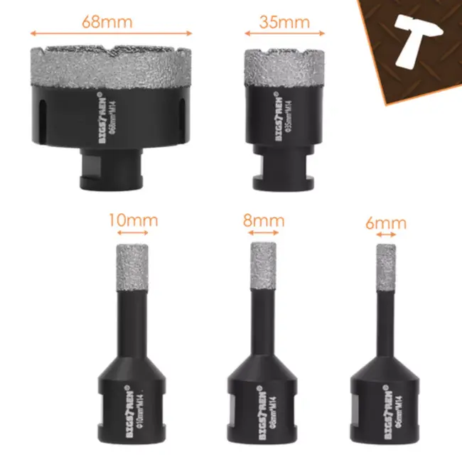 Bigstren 6-delige diamantgatenzaag set met M14 aansluiting en adapter voor steen en keramiek