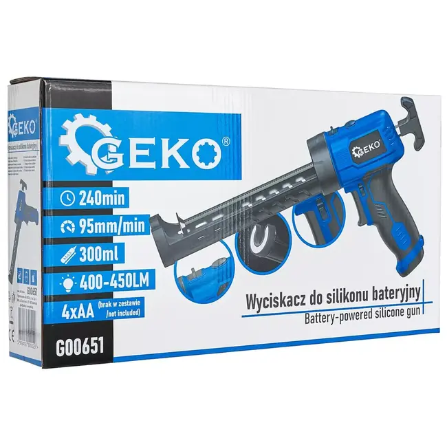 GEKO Batterijgevoede kitspuit 6 volt met ledlicht en constante doseersnelheid voor strak kitwerk