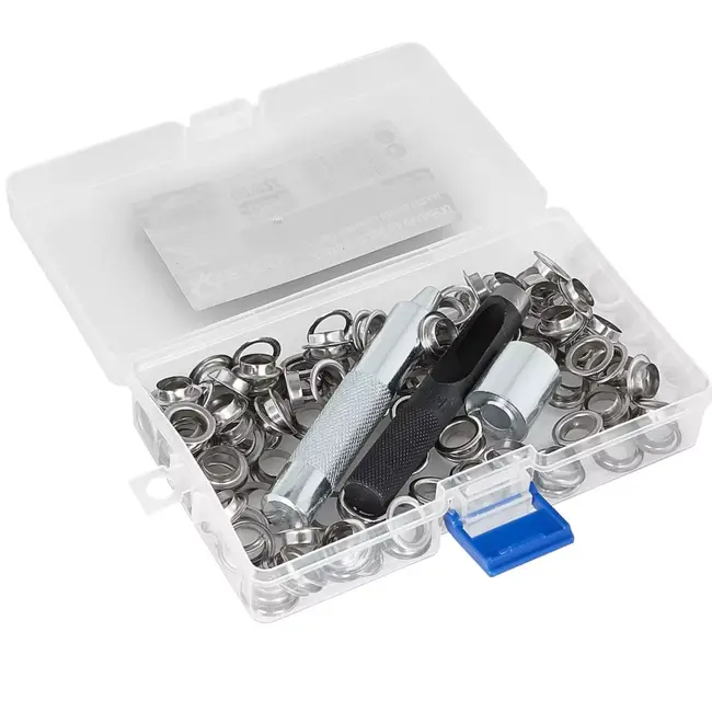 GEKO Complete oogjeset 100 stuks met 10 mm pons en setter voor zeilen, doeken en banners