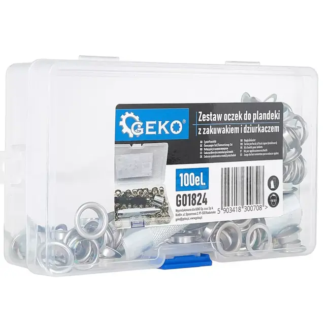 GEKO Complete oogjeset 100 stuks met 10 mm pons en setter voor zeilen, doeken en banners