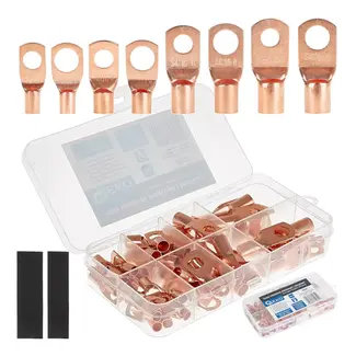 GEKO Complete 140-delige koperen kabelschoenenset met M6/M8 ringen en krimpkousen