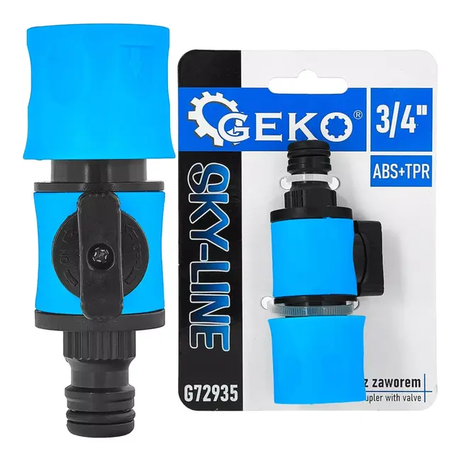 GEKO Sky-Line snelsluiting met ingebouwd ventiel en nippel voor snel wisselen van tuinslangaccessoires