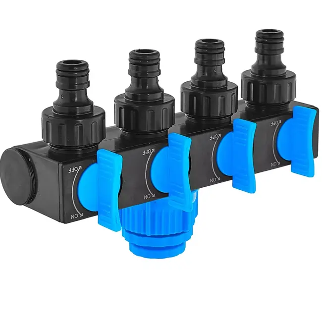 GEKO Sky-Line 4-weg waterverdeler met 1" aansluiting en reducties voor 3/4" en 1/2"