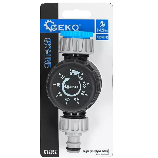 GEKO Mechanische Sky-Line watertimer 0–120 min met 1" aansluiting en 3/4" reducer