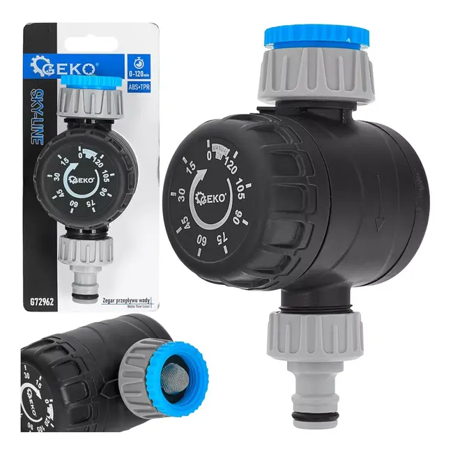 GEKO Mechanische Sky-Line watertimer 0–120 min met 1" aansluiting en 3/4" reducer