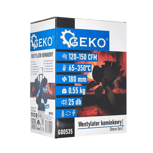 GEKO Energiezuinige kachelventilator 180 mm voor betere warmtecirculatie zonder stroom