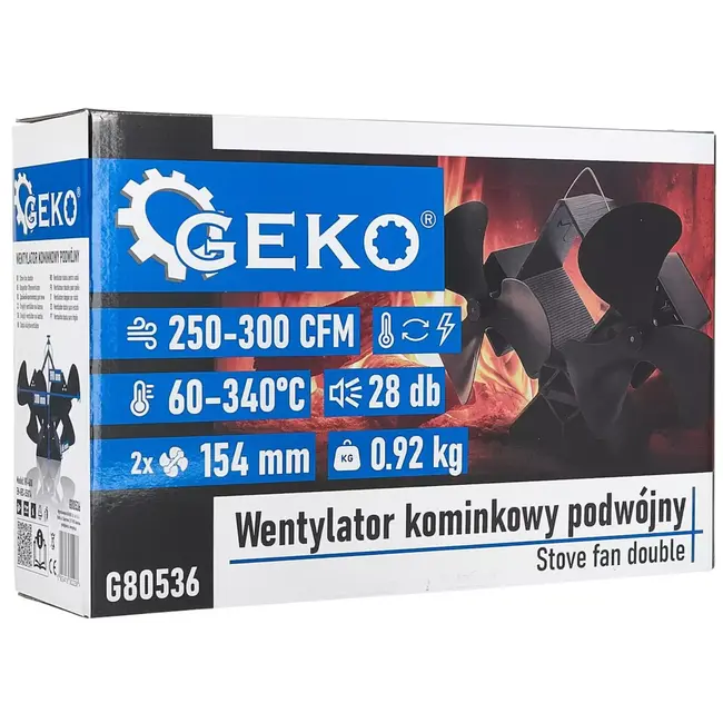 GEKO Dubbele thermische openhaardventilator voor snelle en stille warmteverdeling in huis