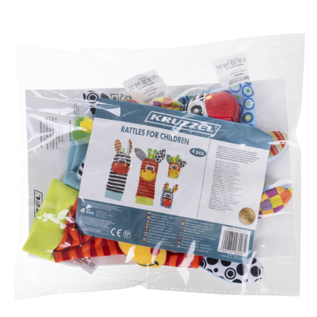 Kruzzel Vrolijke rammelaarset met sokken en polsbandjes voor ontwikkeling en plezier bij jonge baby’s