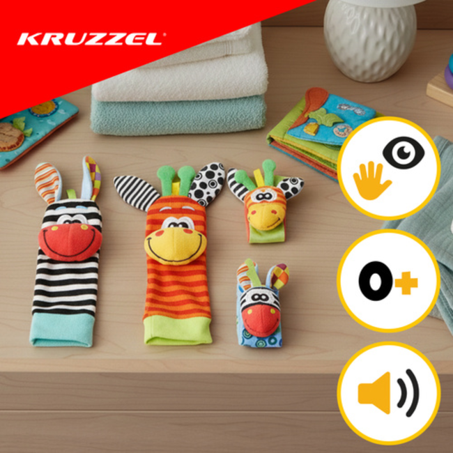 Kruzzel Vrolijke rammelaarset met sokken en polsbandjes voor ontwikkeling en plezier bij jonge baby’s