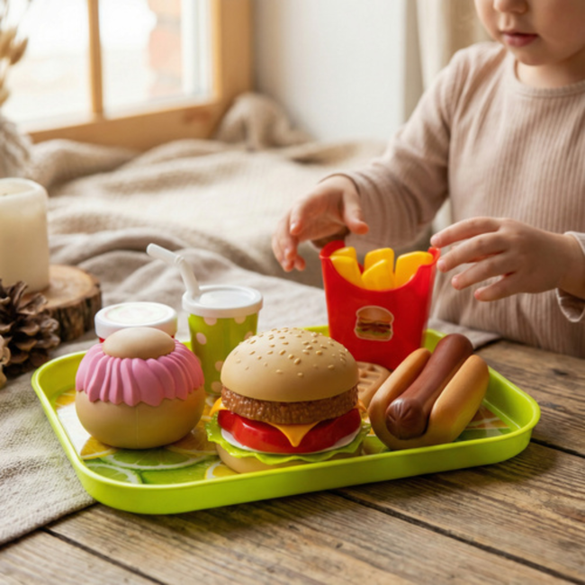 Ruhhy Kleurrijke 26-delige fastfoodset met frietjes, broodjes en toppings voor fantasierijk speelplezier