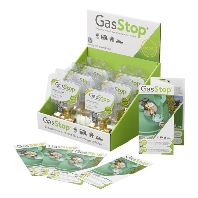 GasStop automatische noodstopklep met lektester en gasniveau-indicator - 6 stuks in display box