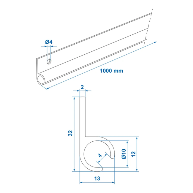ProPlus Zwart geanodiseerde tentrail 100 cm met 45° profiel voor luifels en voortenten