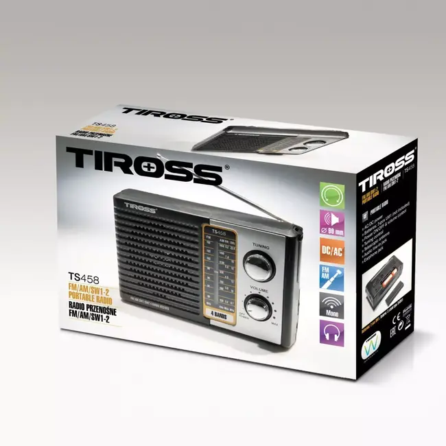 TIROSS Draagbare vierbanden FM AM SW noodradio met telescoopantenne en netstroom of D-batterijen