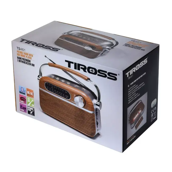 TIROSS Retro FM AM SW noodradio met Bluetooth USB MP3 telescoopantenne en netstroom of D-batterijen
