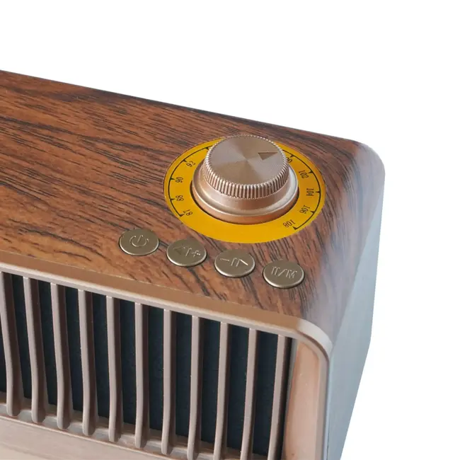 TIROSS Draagbare noodradio met fm, bluetooth, usb en accu in compacte houtlook behuizing