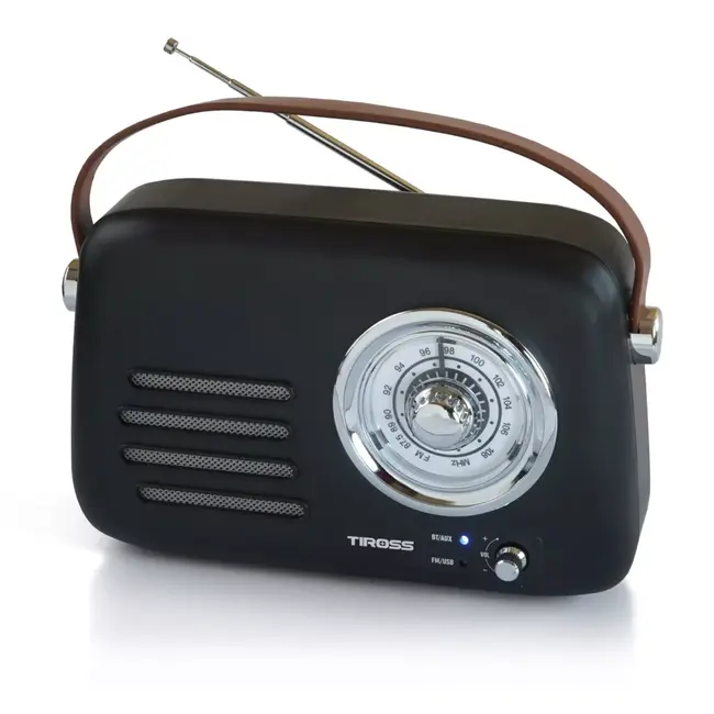 TIROSS Retro noodradio op accu met fm ontvangst, bluetooth en usb speler met draagriem voor noodpakket