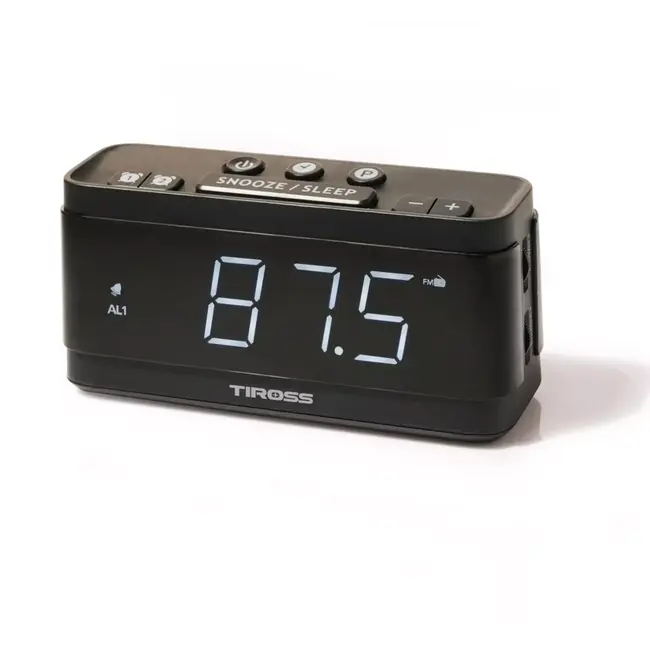 TIROSS Digitale radio wekker met groot led display, fm radio, dubbel alarm, usb voeding en batterij back up
