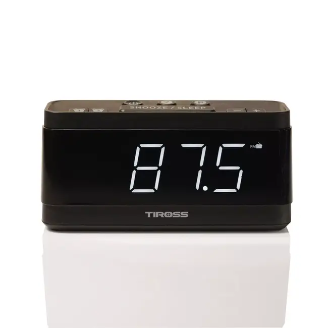 TIROSS Digitale radio wekker met groot led display, fm radio, dubbel alarm, usb voeding en batterij back up