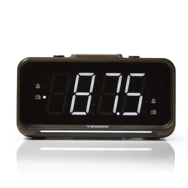 TIROSS Digitale radio wekker met groot dimbaar led display, fm radio, dubbel alarm, nachtlicht en usb voeding