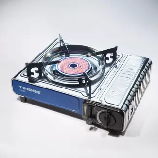 TIROSS Veilig draagbaar keramisch gaskooktoestel op butaangas 1,65 kW met piezo ontsteking en draagkoffer voor noodpakket