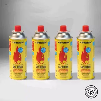 TIROSS Veilige CRV Butaan gasbussen 4 stuks voor campingkooktoestel, gaslamp en noodpakket met explosieveilig ontwerp volgens Europese EN417 norm