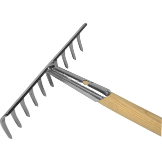 Hendrik Jan Verzinkte tuinhark met 10 tanden en FSC essenhouten steel 160 cm voor egaliseren van tuingrond