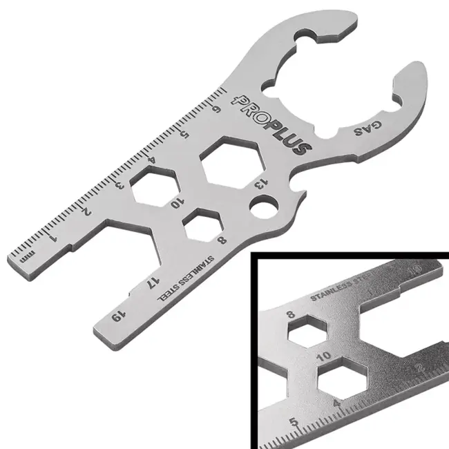 ProPlus RVS multifunctionele gasflessleutel 8 10 13 17 19 mm met flessenopener voor gasflessen