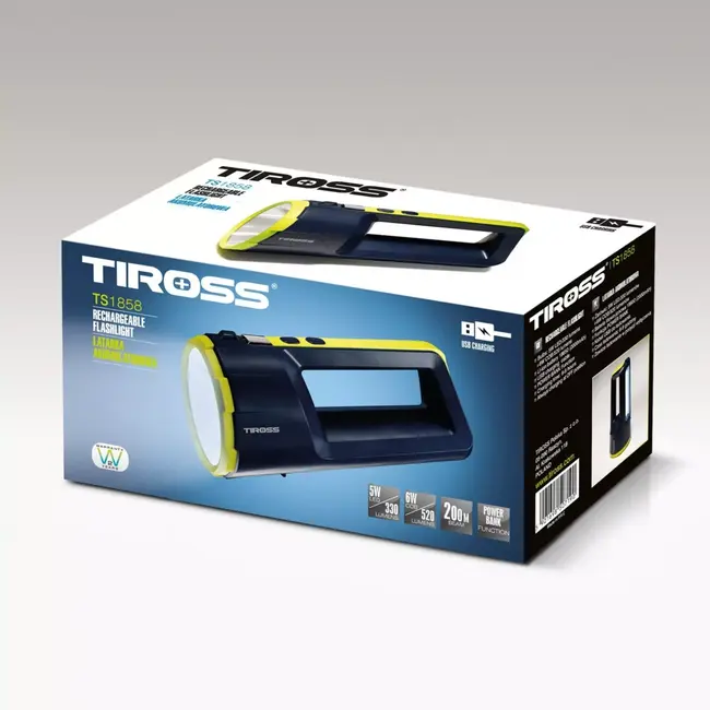 TIROSS Oplaadbare led noodlamp met zaklamp en werklamp 520 lumen en 4600 mAh powerbank