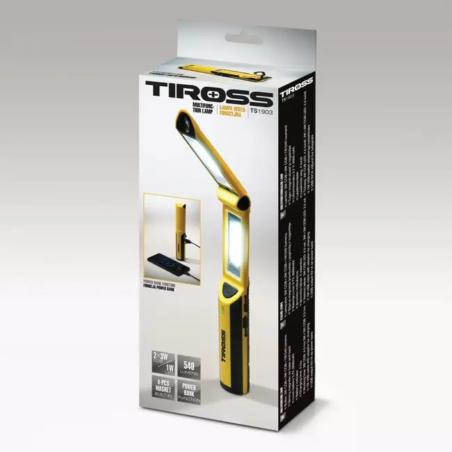 TIROSS Multifunctionele oplaadbare noodlamp 540 lumen met magneet, haak en powerbankfunctie