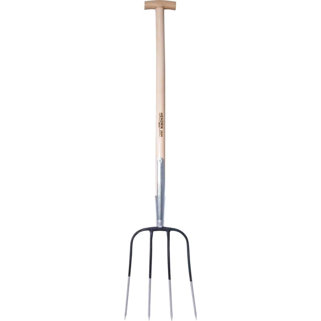 Hendrik Jan Mestvork 4 tanden met essenhouten steel 85 cm en sterke dul voor stal en tuinwerk
