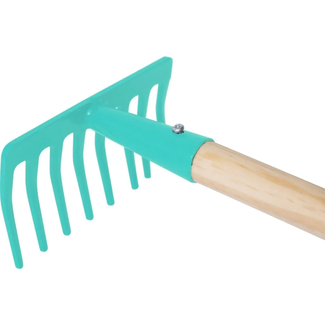 Hendrik Jan Junior hark met gelakte metalen kop en houten steel 75 cm voor tuinieren met kinderen