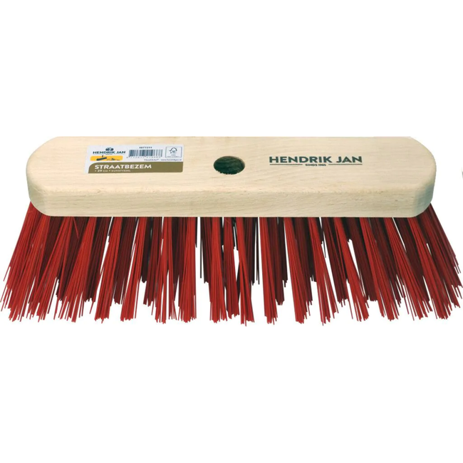 Hendrik Jan Straatbezem 29 cm met harde rode kunstvezels, ideaal bij sneeuw en nat weer
