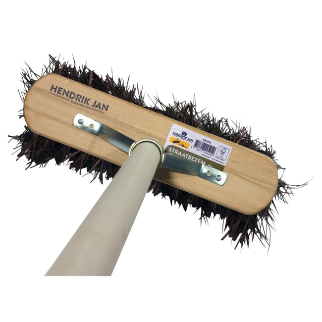 Hendrik Jan Stadsbezem 29 cm met steel en harde bassine natuurvezels voor droog grof vuil buiten