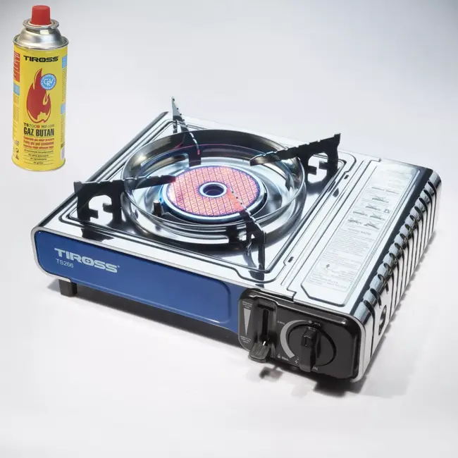TIROSS Veilig draagbaar keramisch gaskooktoestel op butaangas 1,65 kW met piezo ontsteking en draagkoffer voor noodpakket