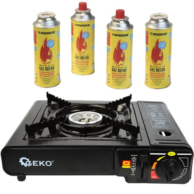 GEKO Compacte campingkooktoestel - 2,5 kW - draagbaar - matzwart - met draagkoffer