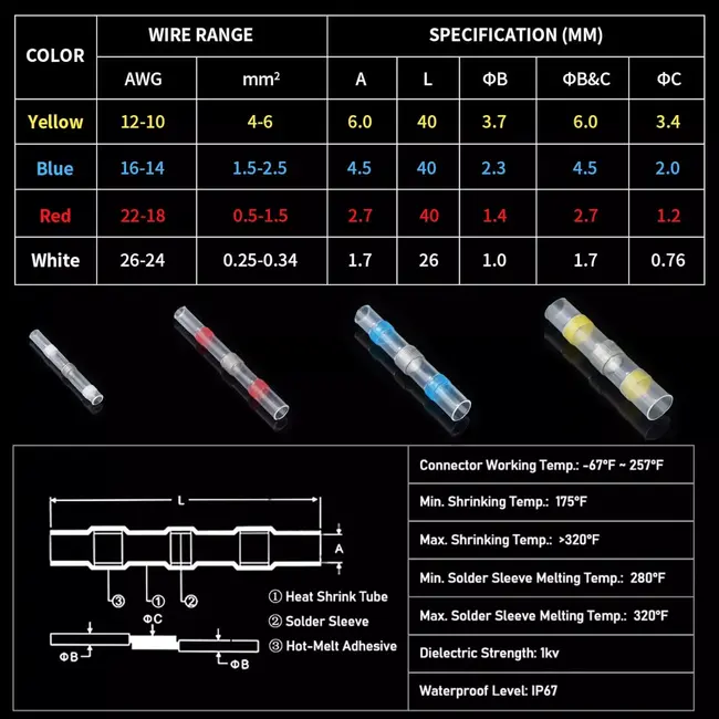 Dragon-Tools Soldeer-krimpkous kabelverbinders set waterdicht 200 stuks