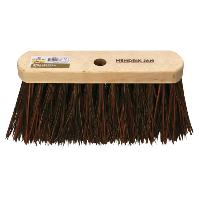 Hendrik Jan Straatbezem 29 cm met harde bassine natuurvezels voor droog grof vuil op ruwe vloer, FSC
