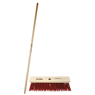 Hendrik Jan Straatbezem 41 cm espenhout met harde rode kunstvezels, steel 170 cm voor sneeuw en nat weer, FSC