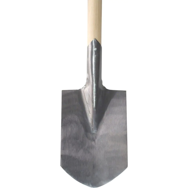 Hendrik Jan Kleispade met scherp punt, gehard en gepolijst blad, essen steel 100 cm