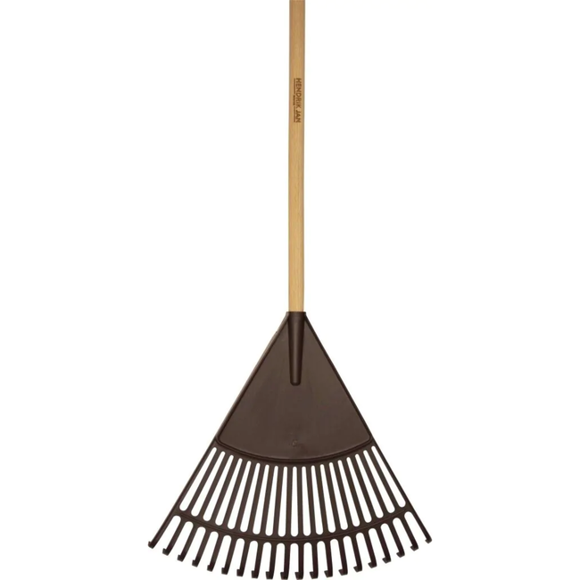 Hendrik Jan Lichte kunststof bladhark 45 cm met 21 gebogen tanden en FSC houten steel 150 cm