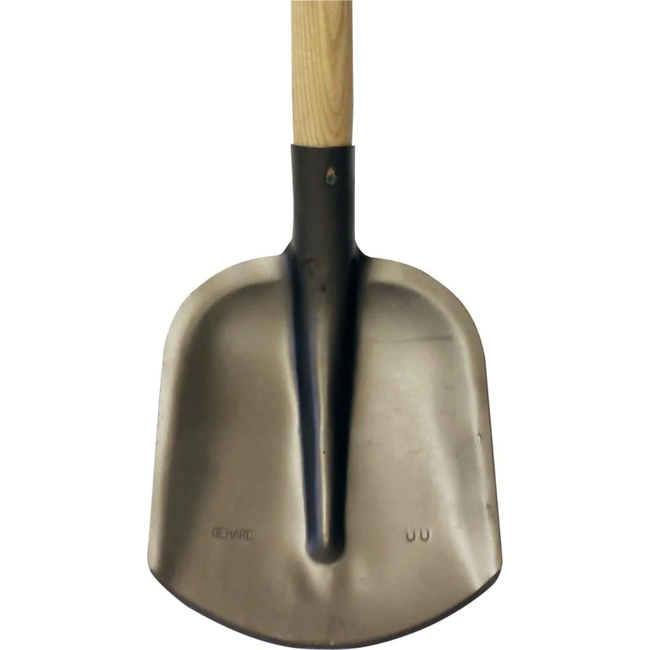 Hendrik Jan Geharde bats schop met breed blad en T-handvat, halfgebogen essen steel 110 cm