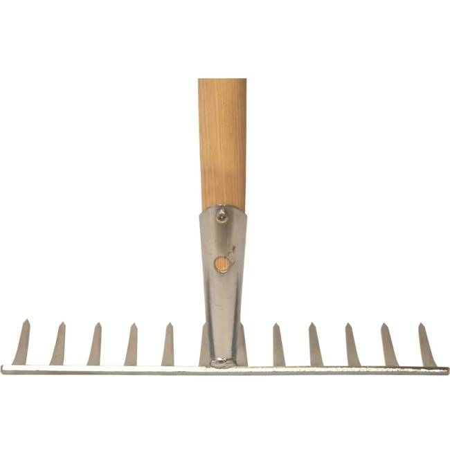 Hendrik Jan Verzinkte tuinhark 12 tanden met essenhouten steel 160 cm, voor egaliseren en onkruid, FSC