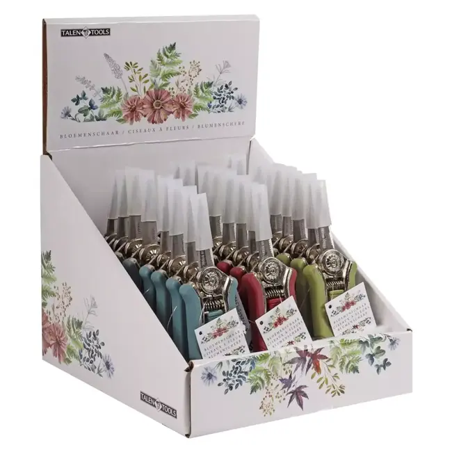 Talen Tools Bloemenschaar - Trendy kleur - Rubberen greep - 16,5 cm - Display - 24 stuks