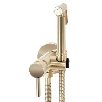 REA Inbouw Bidetmengkraan Wandmontage in Goud Geborsteld Messing met Vast Uitloop voor Luxe Badkamer