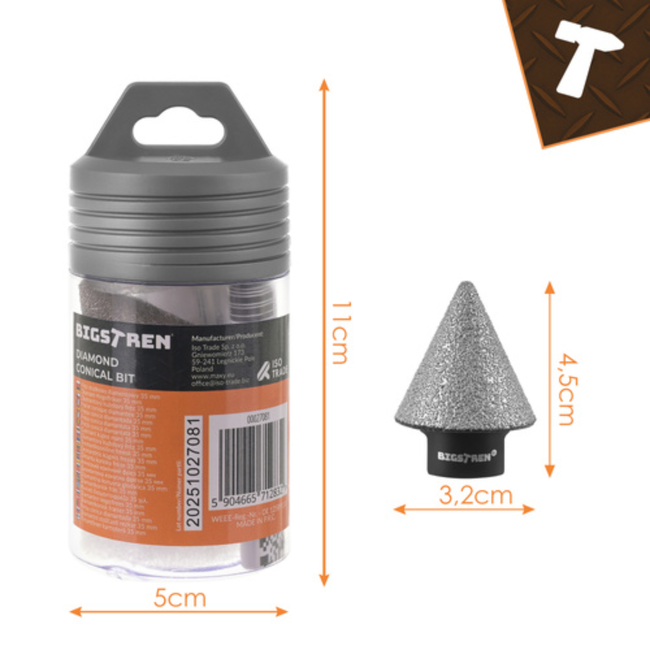 Bigstren Diamant conische boor M14 2-35 mm voor porselein, natuursteen en beton, nat of droog
