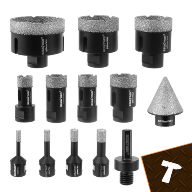 Bigstren Diamant gatenzaagset M14 6-68 mm met 11 maten, adapter en aluminium koffer