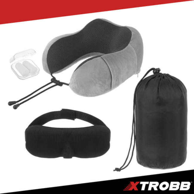 Xtrobb Reiskussen nek van traagschuim met ademende hoes, slaapmasker en oordoppen set