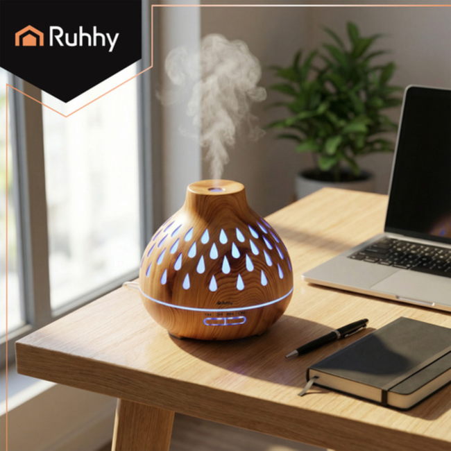 Ruhhy Stille aromadiffuser en luchtbevochtiger 400 ml met timer en 7 kleuren LED licht