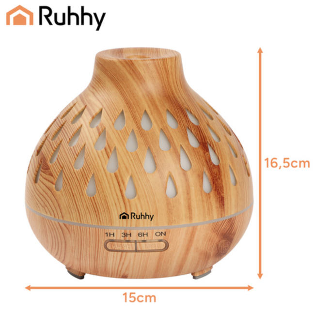 Ruhhy Stille aromadiffuser en luchtbevochtiger 400 ml met timer en 7 kleuren LED licht